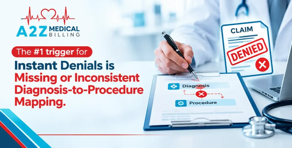 The #1 trigger for Instant Denials is Missing or Inconsistent Diagnosis-to-Procedure Mapping.